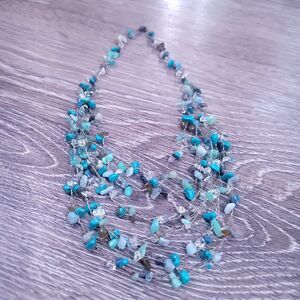 Turquoise Chip Layered Beaded Necklace 18"